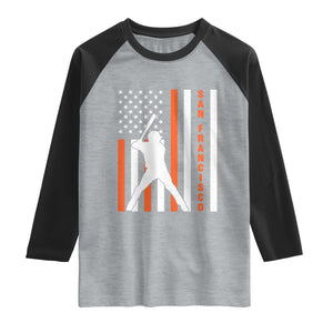 Retro San Francisco Raglan Shirt Cool Distressed Baseball Fans SF USA Flag TS10 Heather Gray Black Print Your Wear
