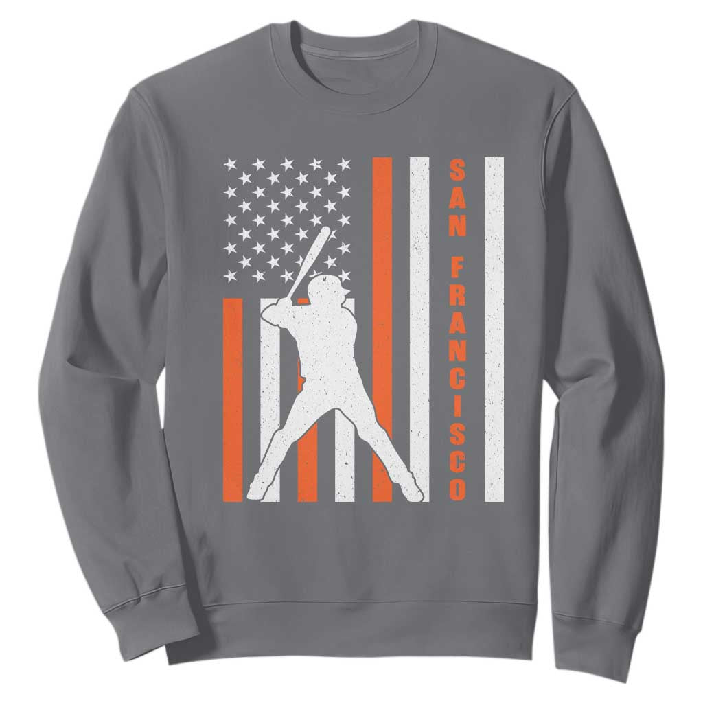 Retro San Francisco Sweatshirt Cool Distressed Baseball Fans SF USA Flag TS10 Charcoal Print Your Wear