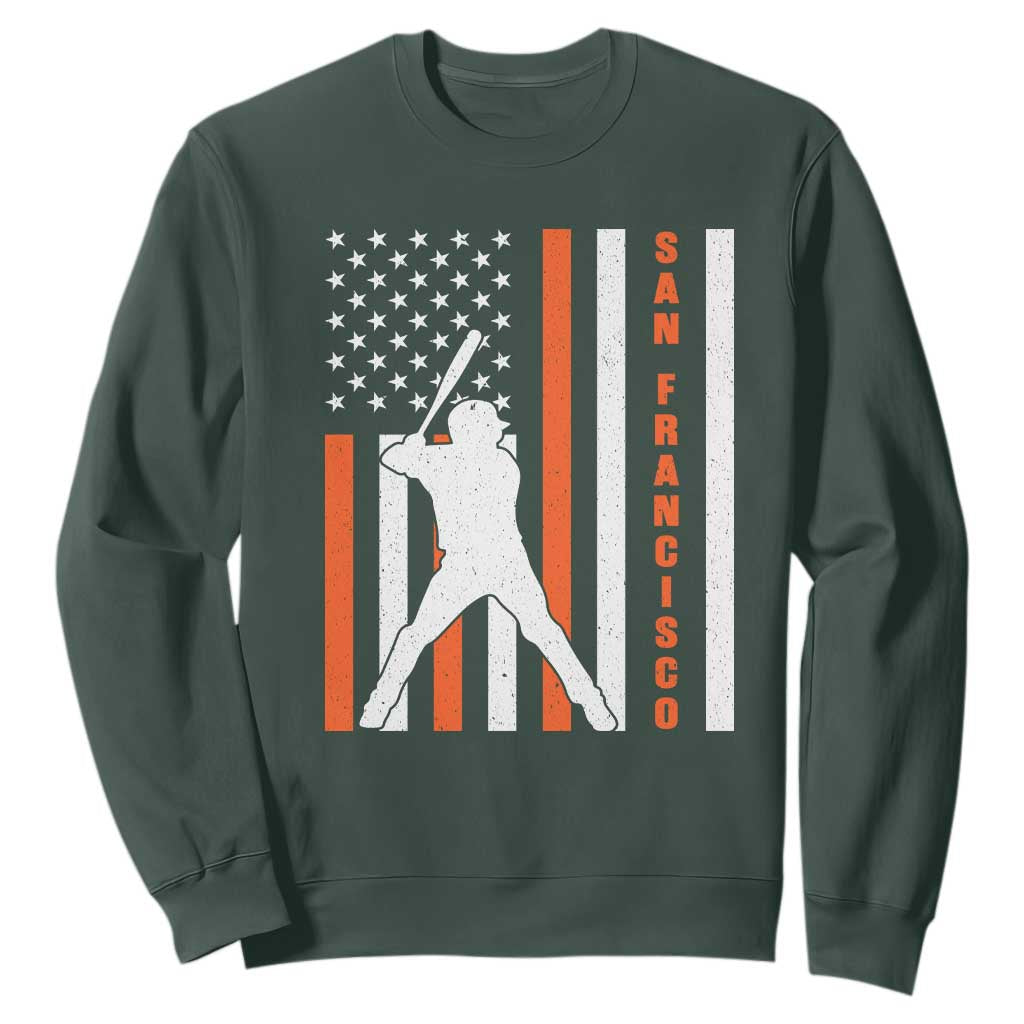 Retro San Francisco Sweatshirt Cool Distressed Baseball Fans SF USA Flag TS10 Dark Forest Green Print Your Wear