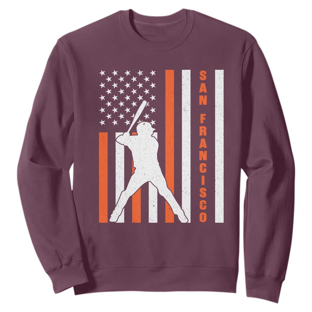 Retro San Francisco Sweatshirt Cool Distressed Baseball Fans SF USA Flag TS10 Maroon Print Your Wear
