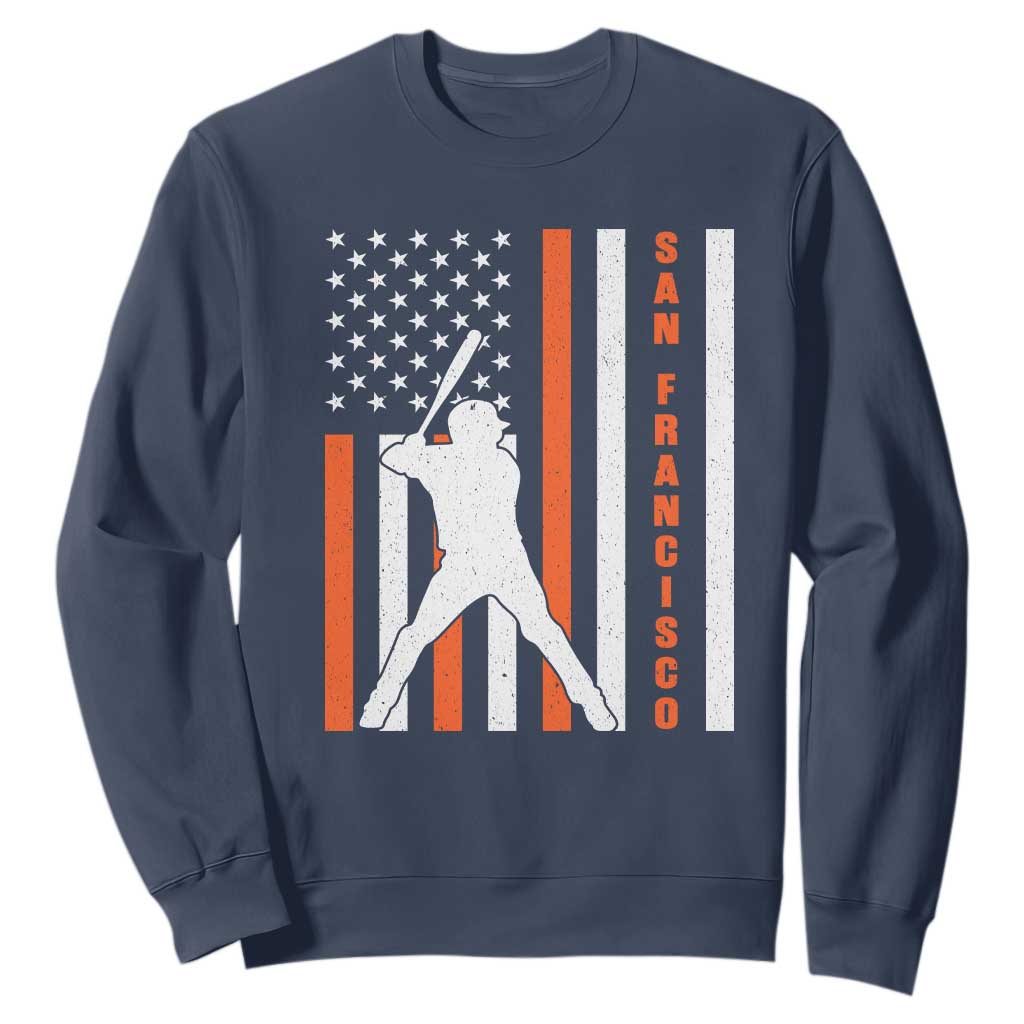 Retro San Francisco Sweatshirt Cool Distressed Baseball Fans SF USA Flag TS10 Navy Print Your Wear