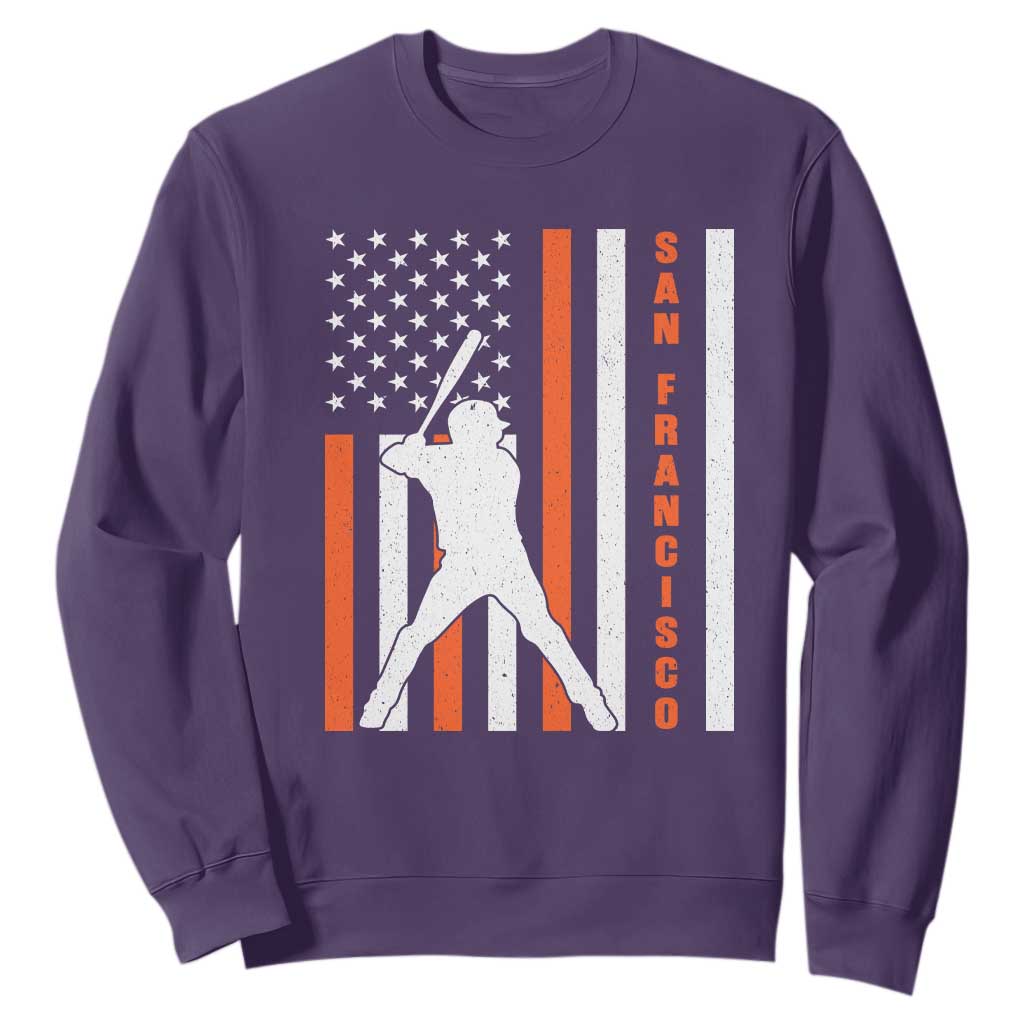 Retro San Francisco Sweatshirt Cool Distressed Baseball Fans SF USA Flag TS10 Purple Print Your Wear