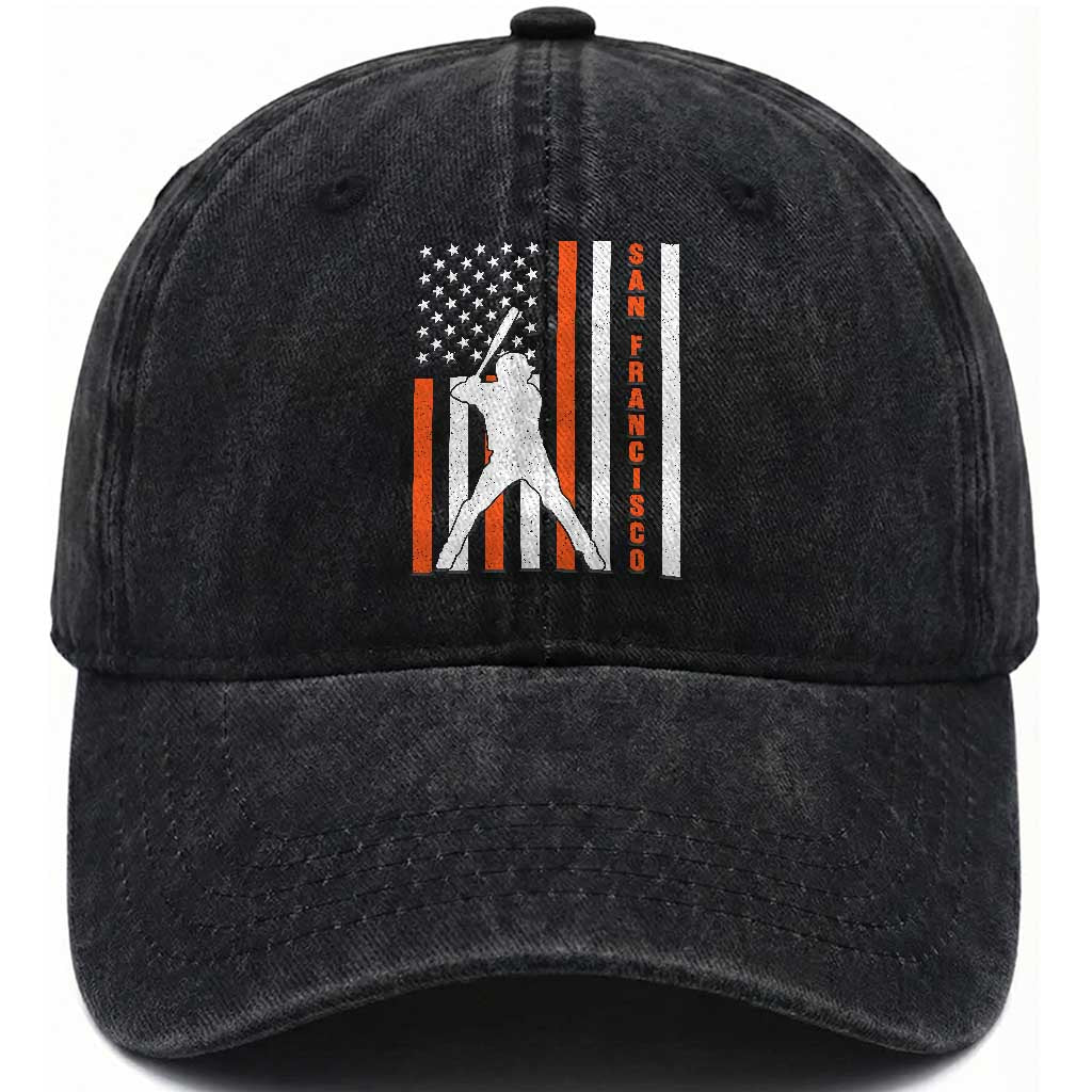 Retro San Francisco Washed Cotton Baseball Cap Cool Distressed Baseball Fans SF USA Flag TS10 Print Your Wear
