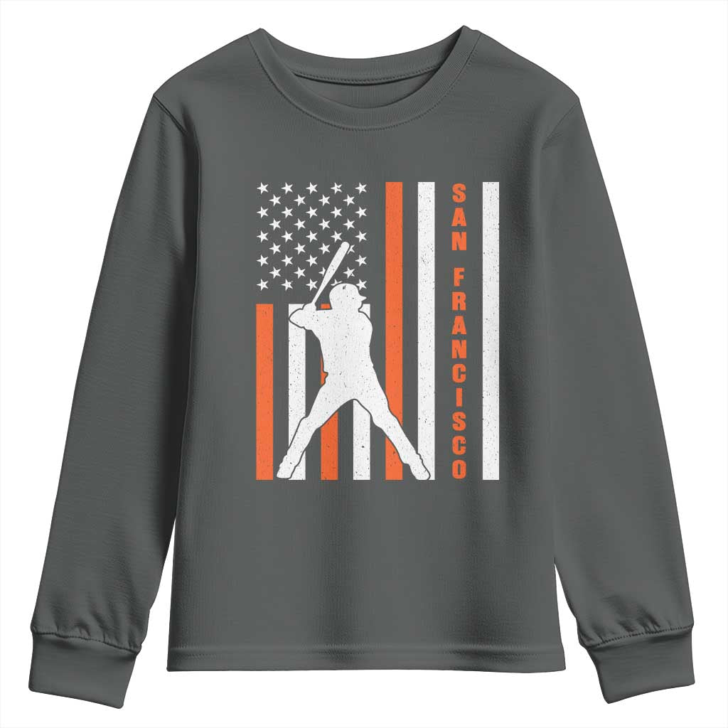 Retro San Francisco Youth Sweatshirt Cool Distressed Baseball Fans SF USA Flag TS10 Dark Heather Print Your Wear