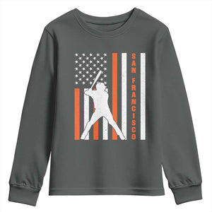 Retro San Francisco Youth Sweatshirt Cool Distressed Baseball Fans SF USA Flag TS10 Dark Heather Print Your Wear