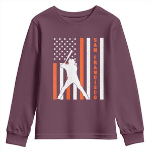 Retro San Francisco Youth Sweatshirt Cool Distressed Baseball Fans SF USA Flag TS10 Maroon Print Your Wear