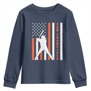 Retro San Francisco Youth Sweatshirt Cool Distressed Baseball Fans SF USA Flag TS10 Navy Print Your Wear