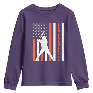 Retro San Francisco Youth Sweatshirt Cool Distressed Baseball Fans SF USA Flag TS10 Purple Print Your Wear