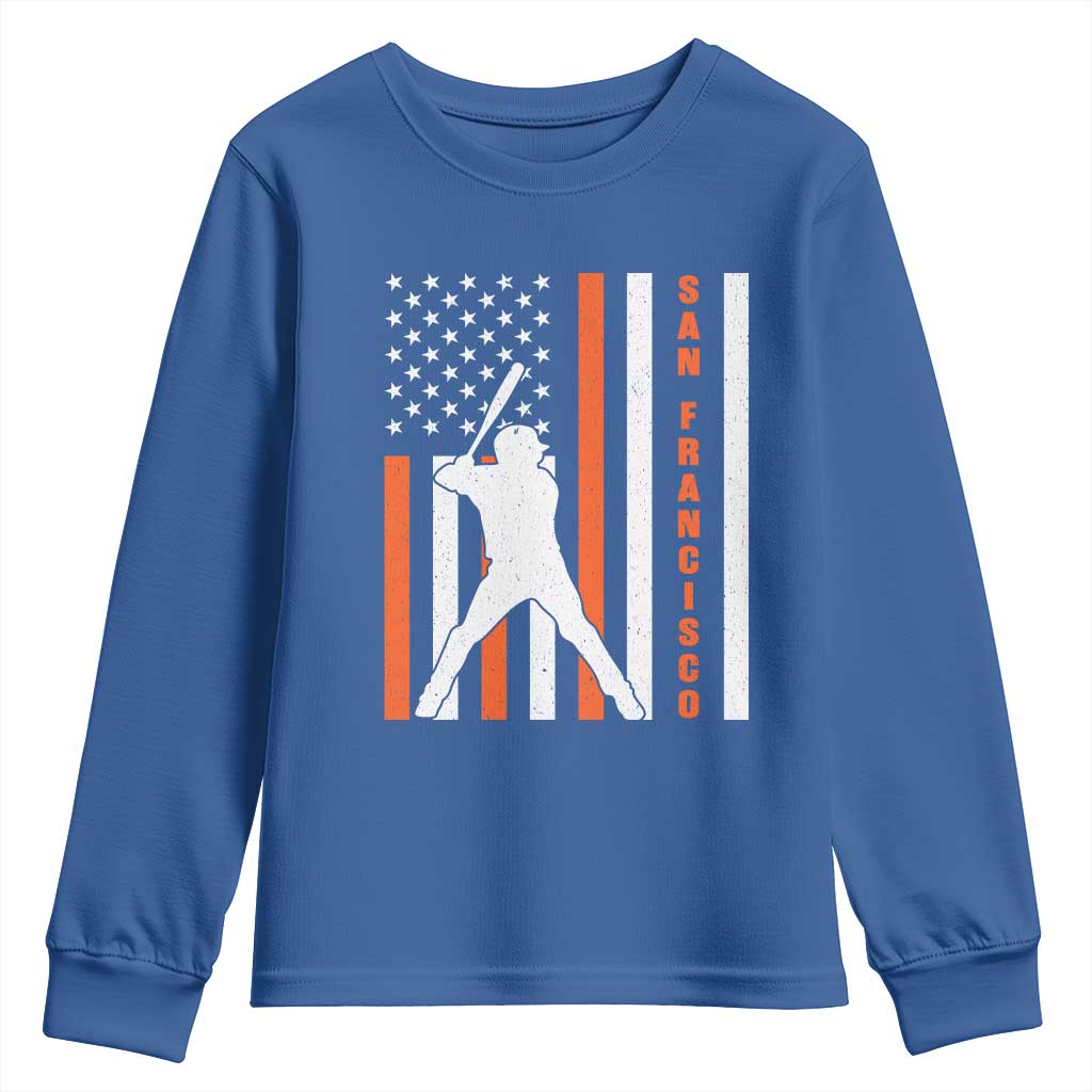 Retro San Francisco Youth Sweatshirt Cool Distressed Baseball Fans SF USA Flag TS10 Royal Blue Print Your Wear