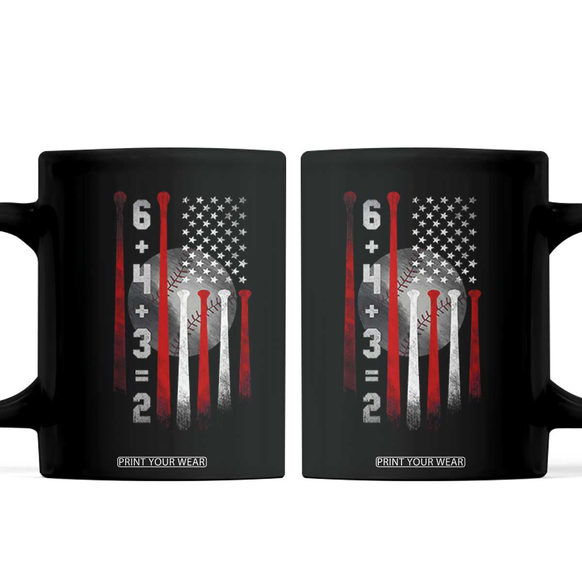 Double Play Coffee Mug 6 4 3 2 Vintage Baseball Math Softball Player American Flag TS10 Black Print Your Wear