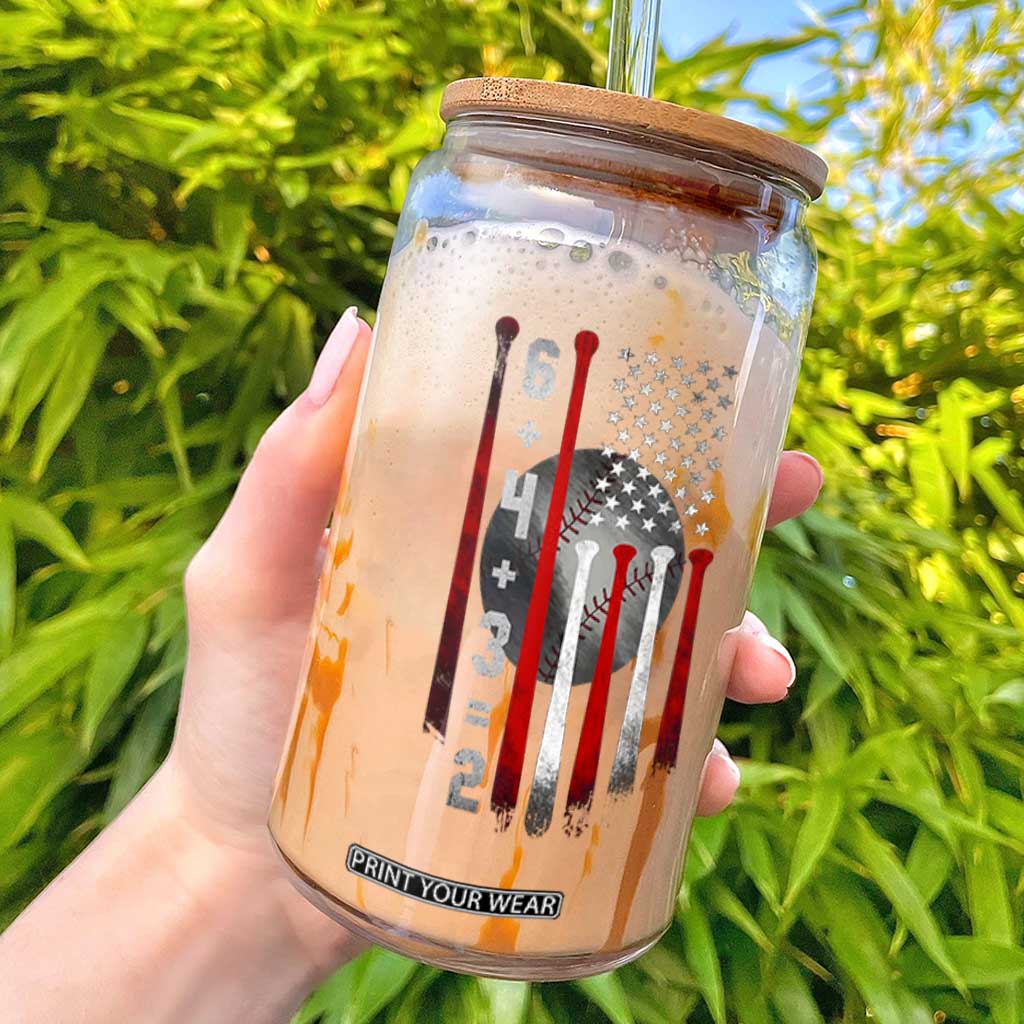 Double Play Glass Can 6 4 3 2 Vintage Baseball Math Softball Player American Flag TS10 Black Print Your Wear