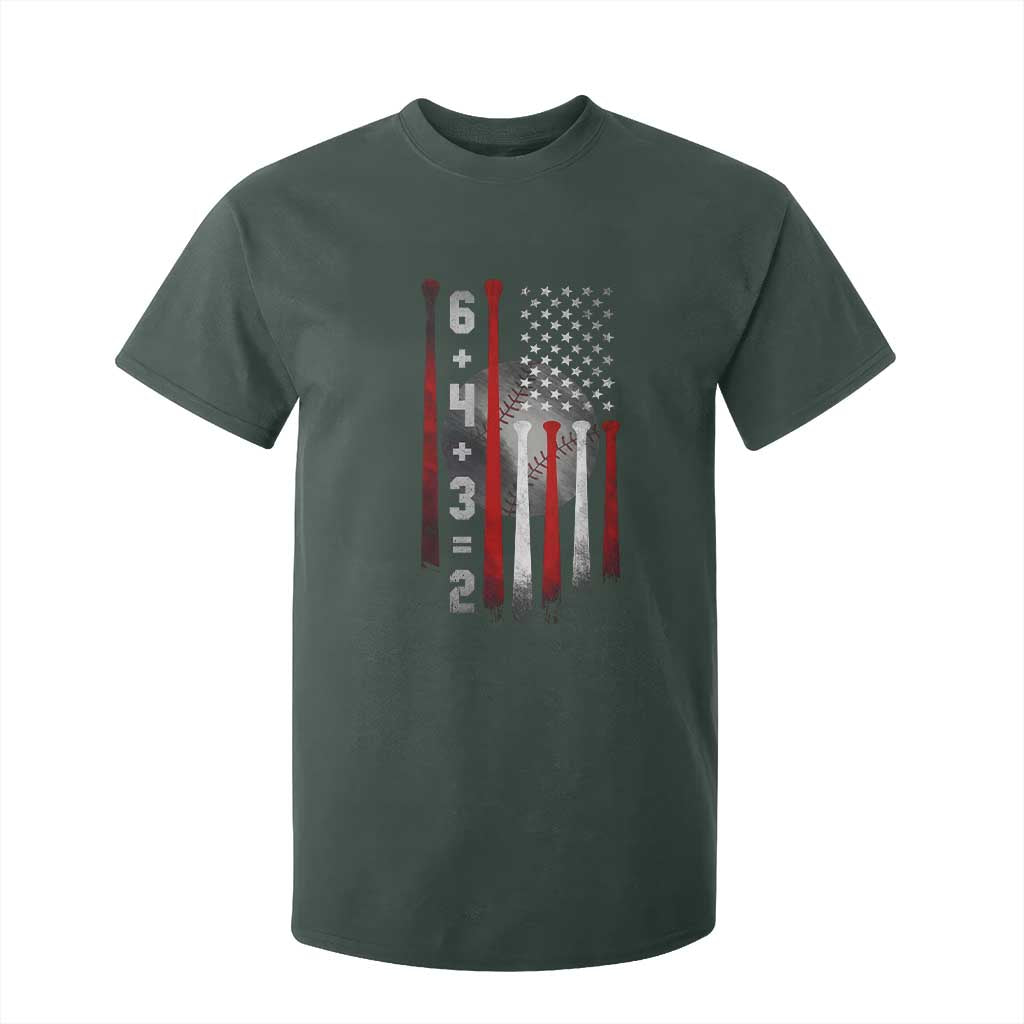 Double Play T Shirt For Kid 6 4 3 2 Vintage Baseball Math Softball Player American Flag TS10 Dark Forest Green Print Your Wear