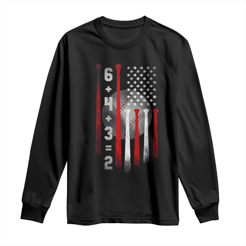 Double Play Long Sleeve Shirt 6 4 3 2 Vintage Baseball Math Softball Player American Flag TS10 Black Print Your Wear