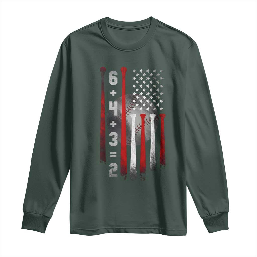 Double Play Long Sleeve Shirt 6 4 3 2 Vintage Baseball Math Softball Player American Flag TS10 Dark Forest Green Print Your Wear