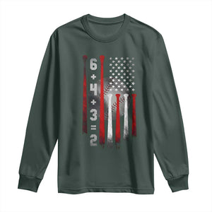 Double Play Long Sleeve Shirt 6 4 3 2 Vintage Baseball Math Softball Player American Flag TS10 Dark Forest Green Print Your Wear