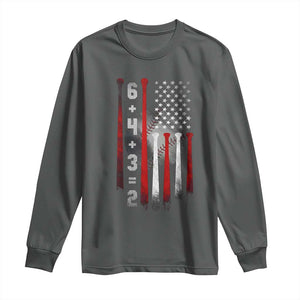 Double Play Long Sleeve Shirt 6 4 3 2 Vintage Baseball Math Softball Player American Flag TS10 Dark Heather Print Your Wear