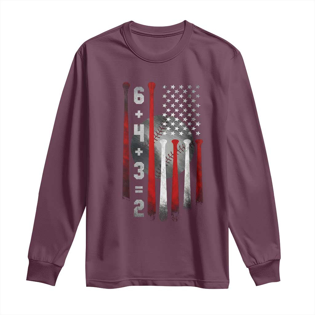 Double Play Long Sleeve Shirt 6 4 3 2 Vintage Baseball Math Softball Player American Flag TS10 Maroon Print Your Wear