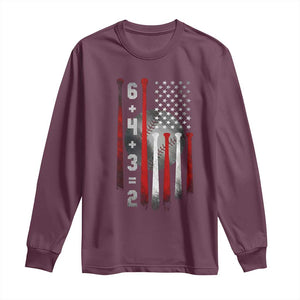 Double Play Long Sleeve Shirt 6 4 3 2 Vintage Baseball Math Softball Player American Flag TS10 Maroon Print Your Wear