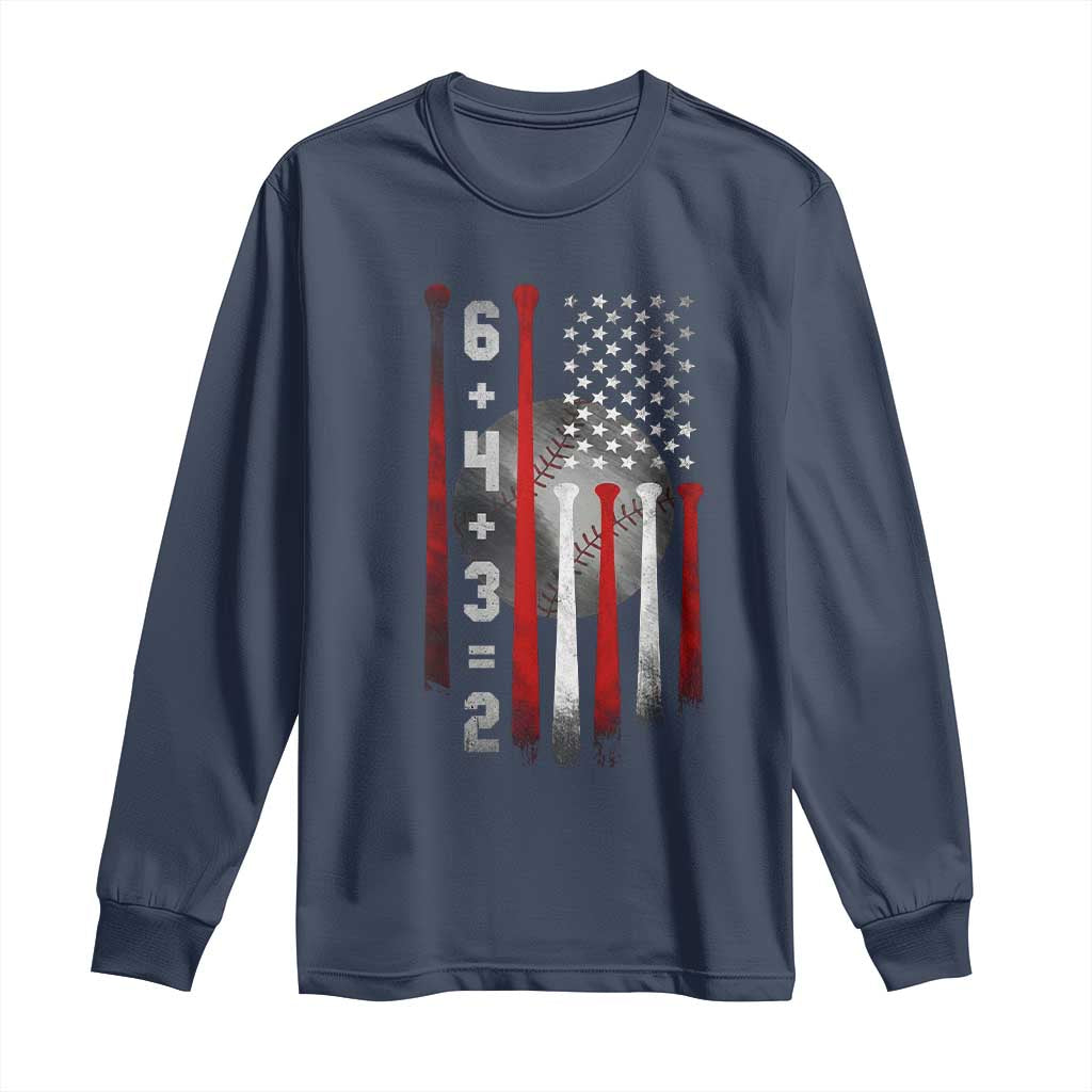 Double Play Long Sleeve Shirt 6 4 3 2 Vintage Baseball Math Softball Player American Flag TS10 Navy Print Your Wear