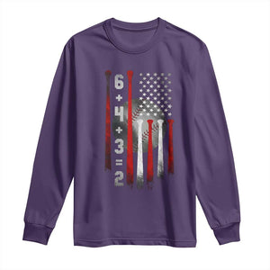 Double Play Long Sleeve Shirt 6 4 3 2 Vintage Baseball Math Softball Player American Flag TS10 Purple Print Your Wear