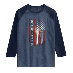 Double Play Raglan Shirt 6 4 3 2 Vintage Baseball Math Softball Player American Flag TS10 Heather Denim Navy Print Your Wear