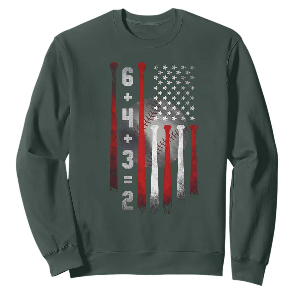 Double Play Sweatshirt 6 4 3 2 Vintage Baseball Math Softball Player American Flag TS10 Dark Forest Green Print Your Wear