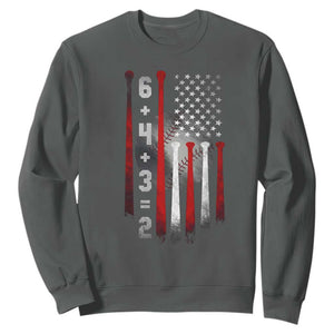 Double Play Sweatshirt 6 4 3 2 Vintage Baseball Math Softball Player American Flag TS10 Dark Heather Print Your Wear