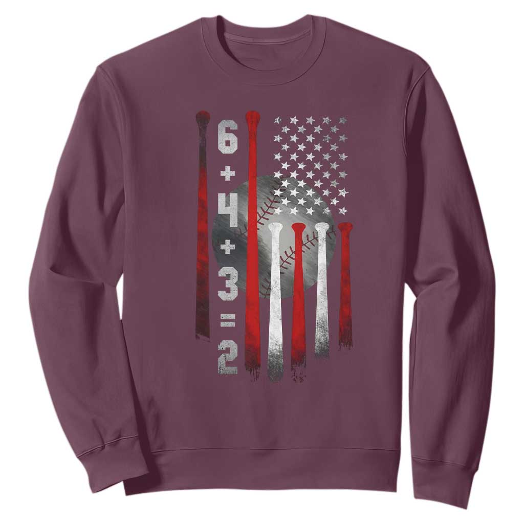 Double Play Sweatshirt 6 4 3 2 Vintage Baseball Math Softball Player American Flag TS10 Maroon Print Your Wear