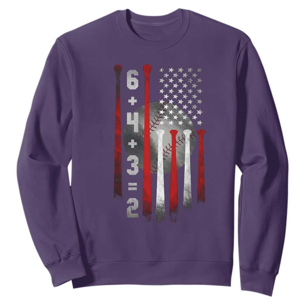 Double Play Sweatshirt 6 4 3 2 Vintage Baseball Math Softball Player American Flag TS10 Purple Print Your Wear