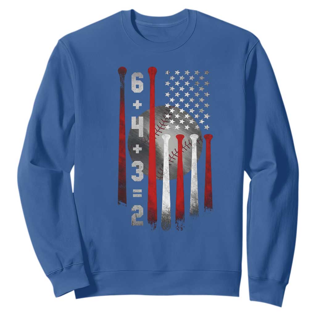 Double Play Sweatshirt 6 4 3 2 Vintage Baseball Math Softball Player American Flag TS10 Royal Blue Print Your Wear