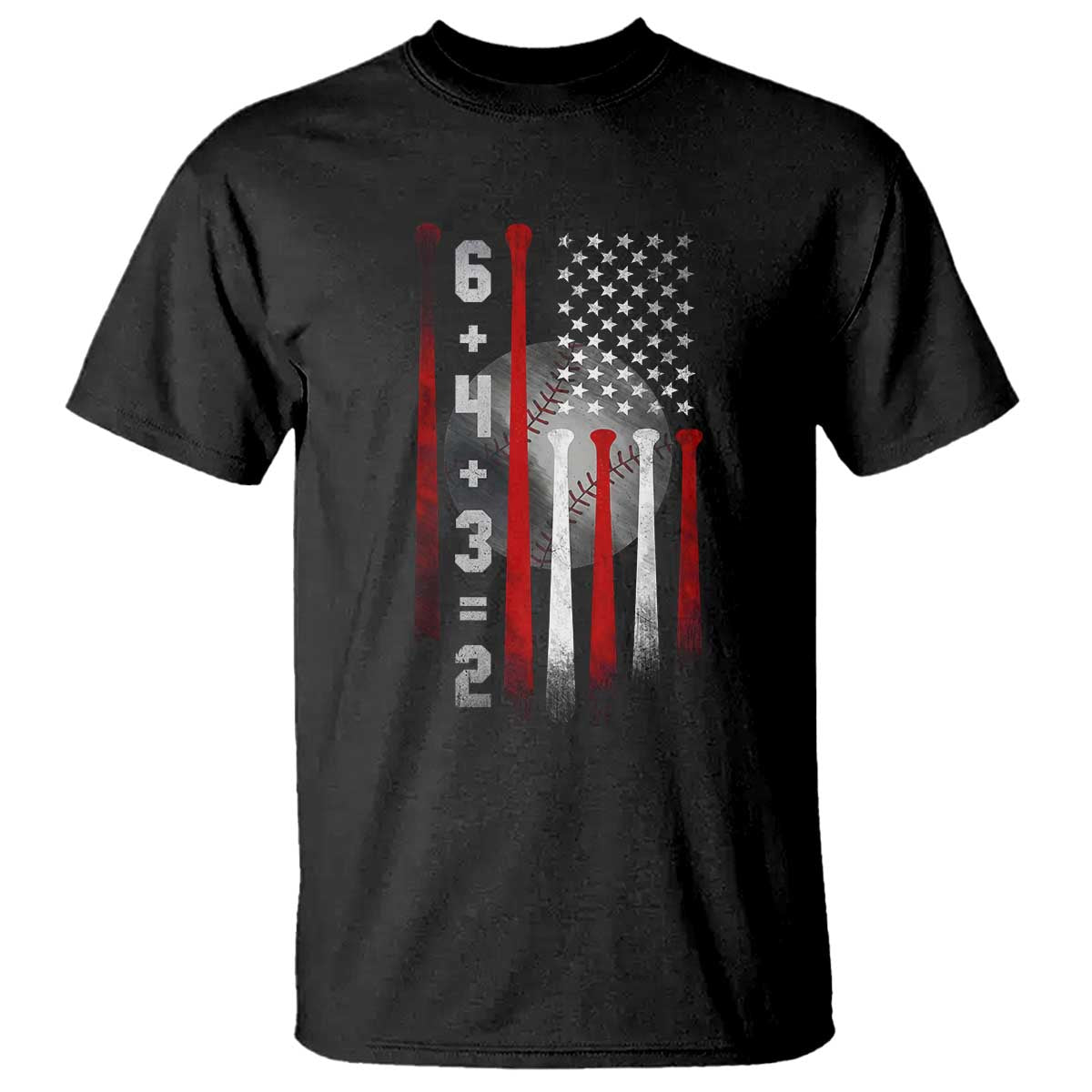Double Play T Shirt 6 4 3 2 Vintage Baseball Math Softball Player American Flag TS10 Black Print Your Wear