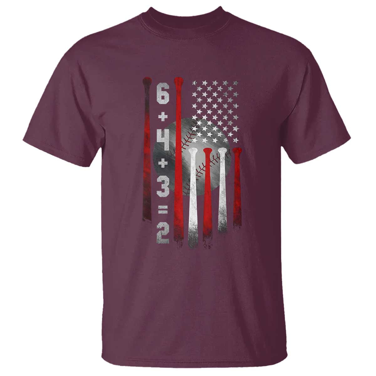 Double Play T Shirt 6 4 3 2 Vintage Baseball Math Softball Player American Flag TS10 Maroon Print Your Wear