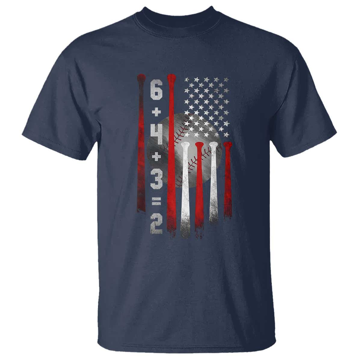 Double Play T Shirt 6 4 3 2 Vintage Baseball Math Softball Player American Flag TS10 Navy Print Your Wear