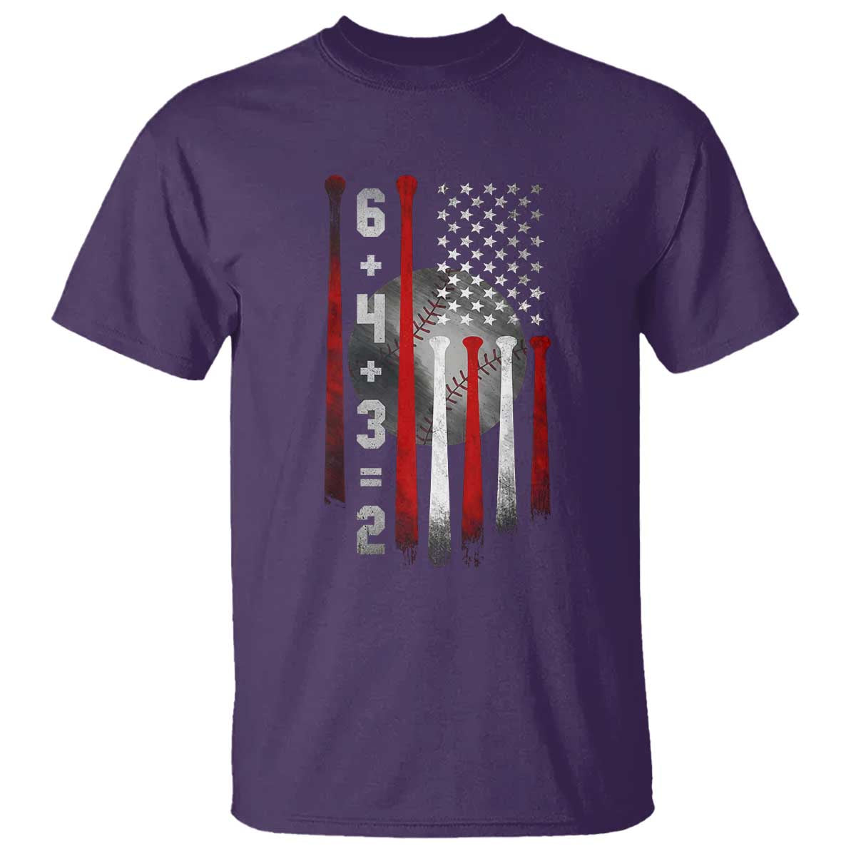 Double Play T Shirt 6 4 3 2 Vintage Baseball Math Softball Player American Flag TS10 Purple Print Your Wear