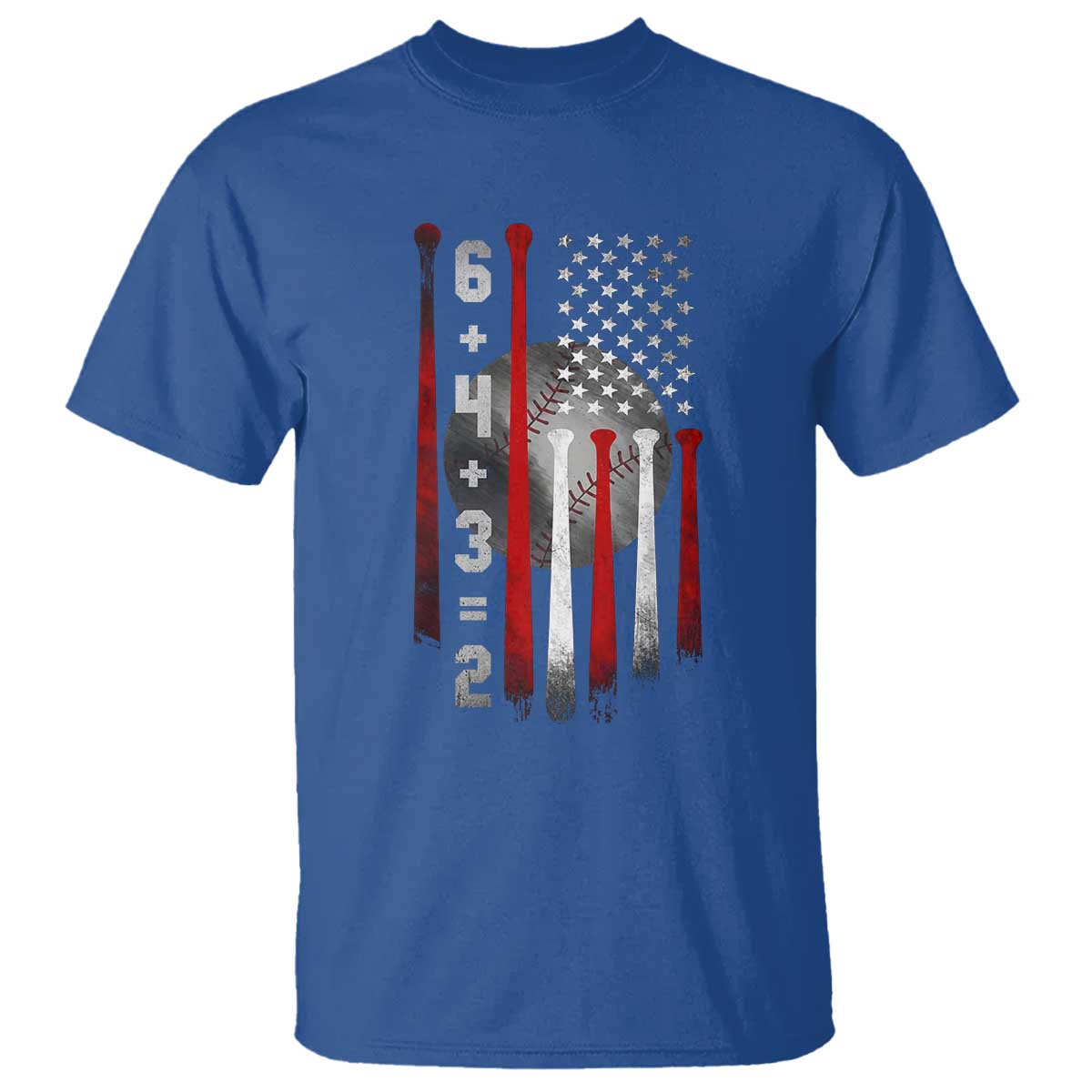 Double Play T Shirt 6 4 3 2 Vintage Baseball Math Softball Player American Flag TS10 Royal Blue Print Your Wear