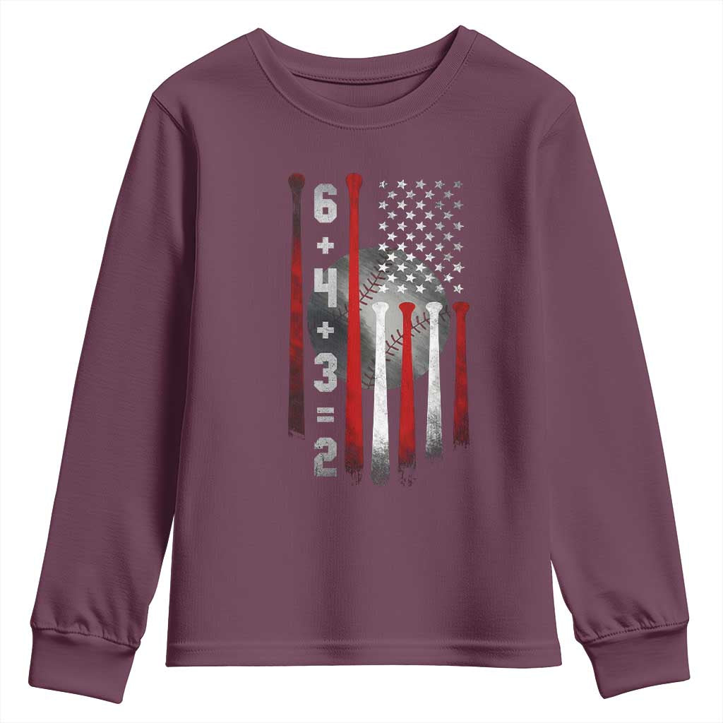 Double Play Youth Sweatshirt 6 4 3 2 Vintage Baseball Math Softball Player American Flag TS10 Maroon Print Your Wear