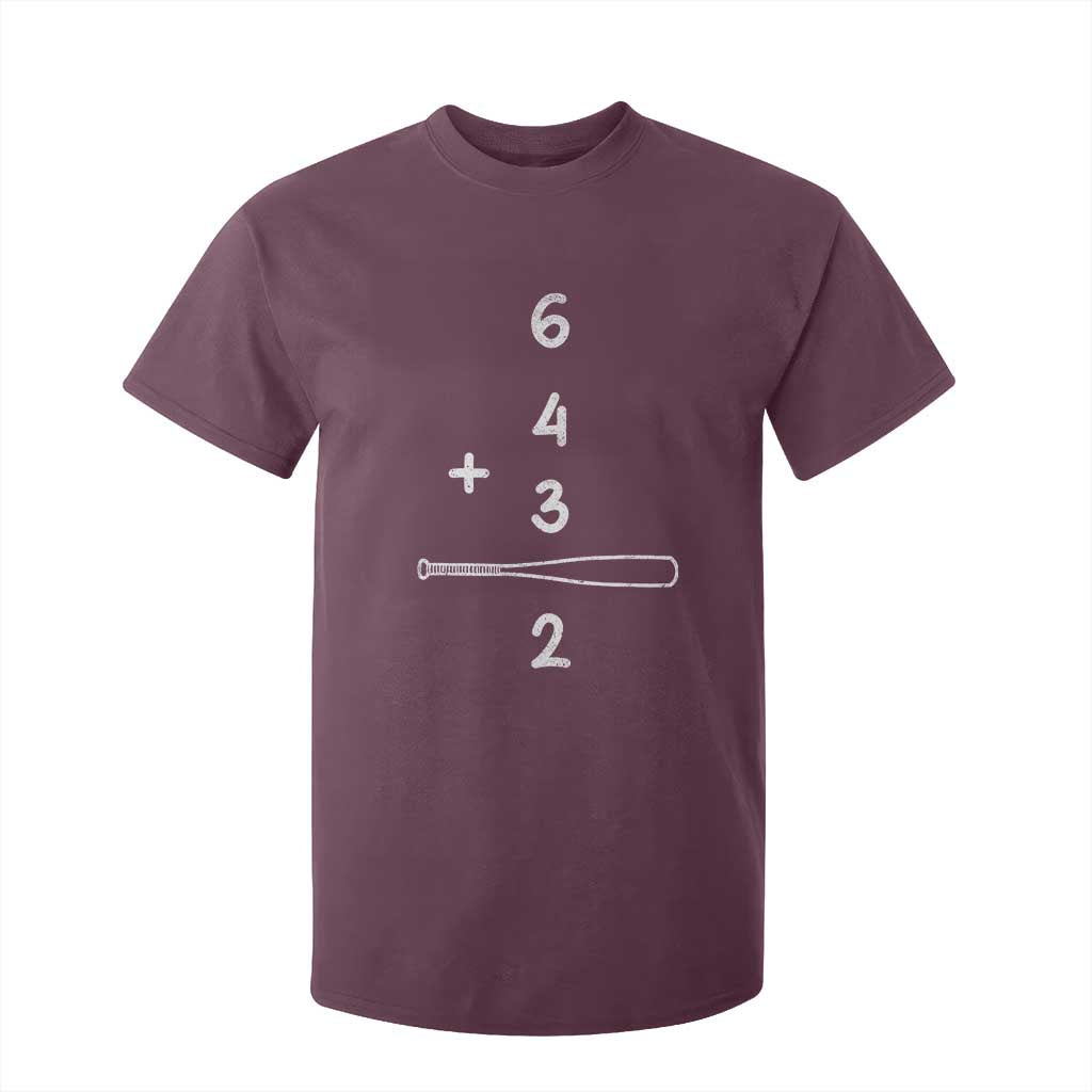 Double Play T Shirt For Kid 6 4 3 2 Vintage Baseball Bat Softball Player TS10 Maroon Print Your Wear