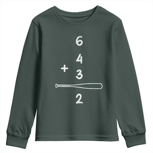 Double Play Youth Sweatshirt 6 4 3 2 Vintage Baseball Bat Softball Player TS10 Dark Forest Green Print Your Wear
