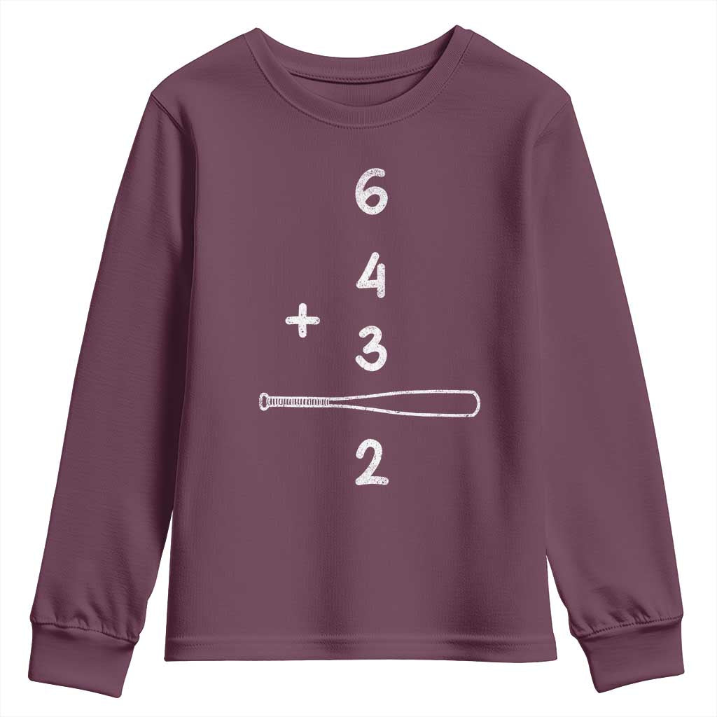 Double Play Youth Sweatshirt 6 4 3 2 Vintage Baseball Bat Softball Player TS10 Maroon Print Your Wear