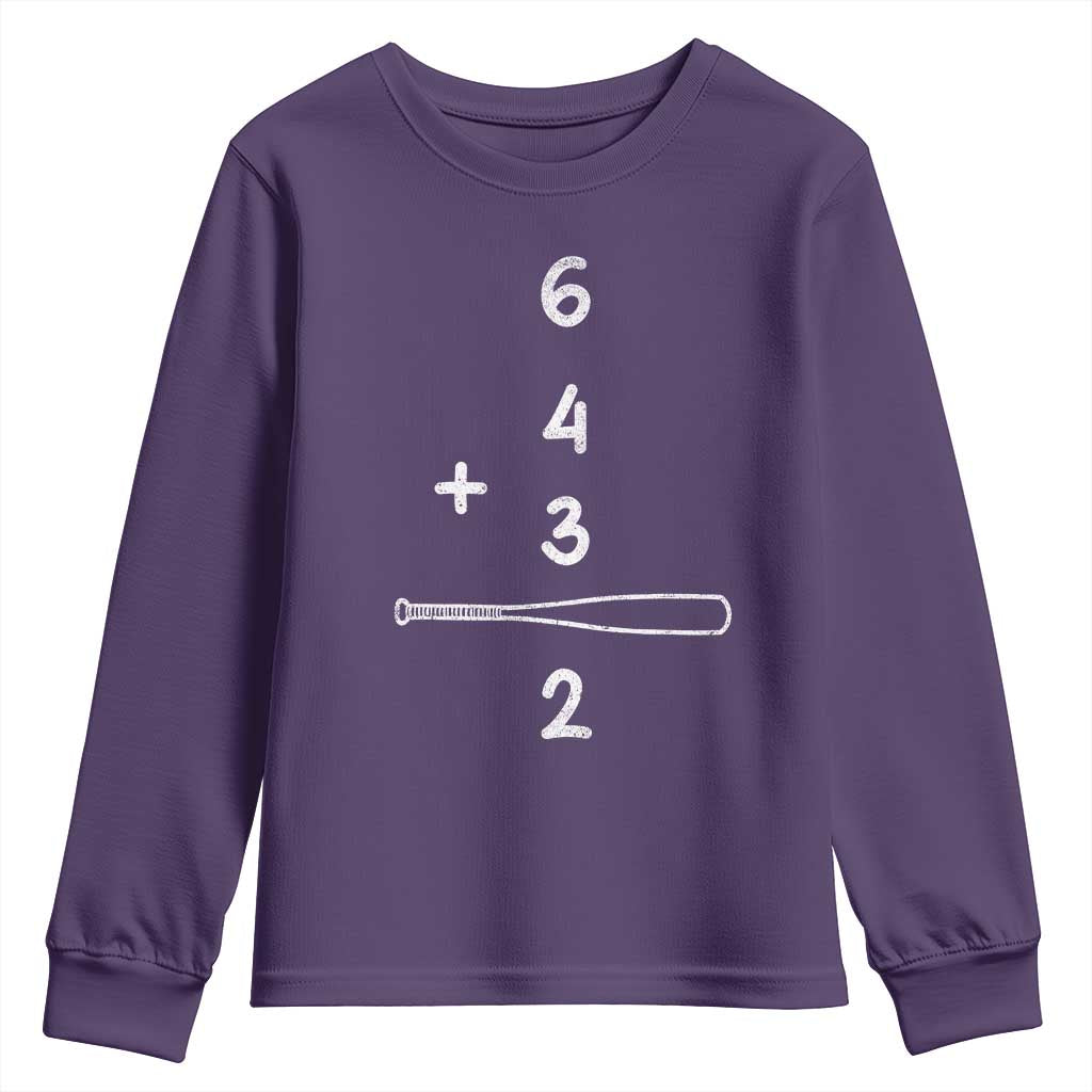 Double Play Youth Sweatshirt 6 4 3 2 Vintage Baseball Bat Softball Player TS10 Purple Print Your Wear