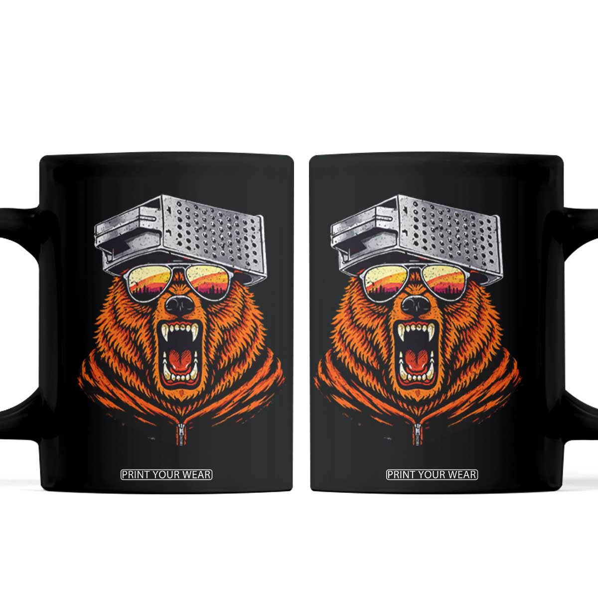 Bear With Cheese Grater Hat Coffee Mug Retro Foolball Fans TS10 Black Print Your Wear