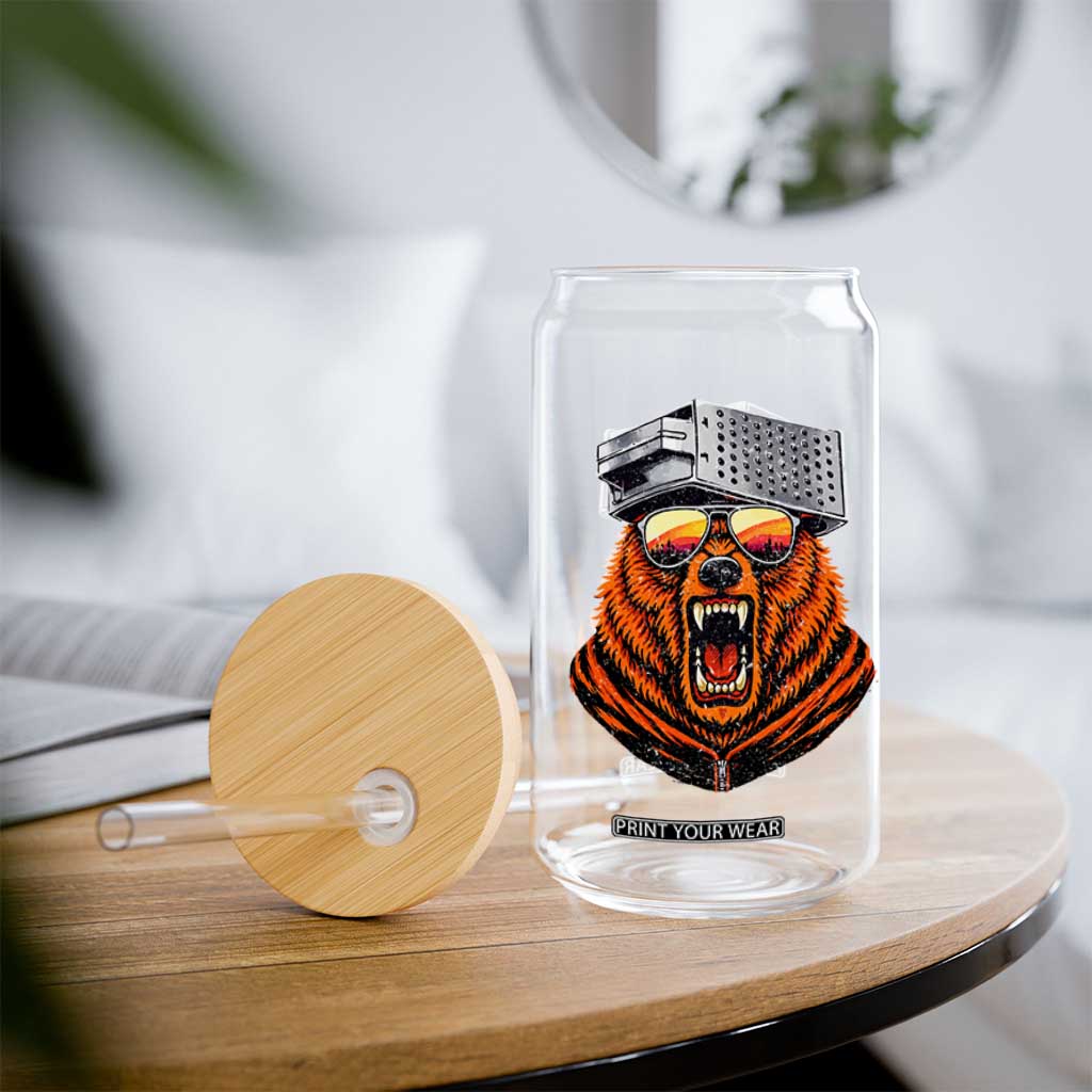 Bear With Cheese Grater Hat Glass Can Retro Foolball Fans TS10 Print Your Wear