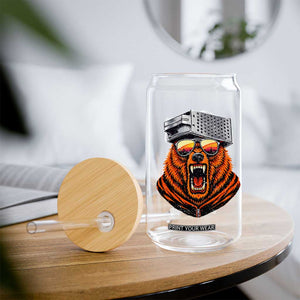 Bear With Cheese Grater Hat Glass Can Retro Foolball Fans TS10 Print Your Wear
