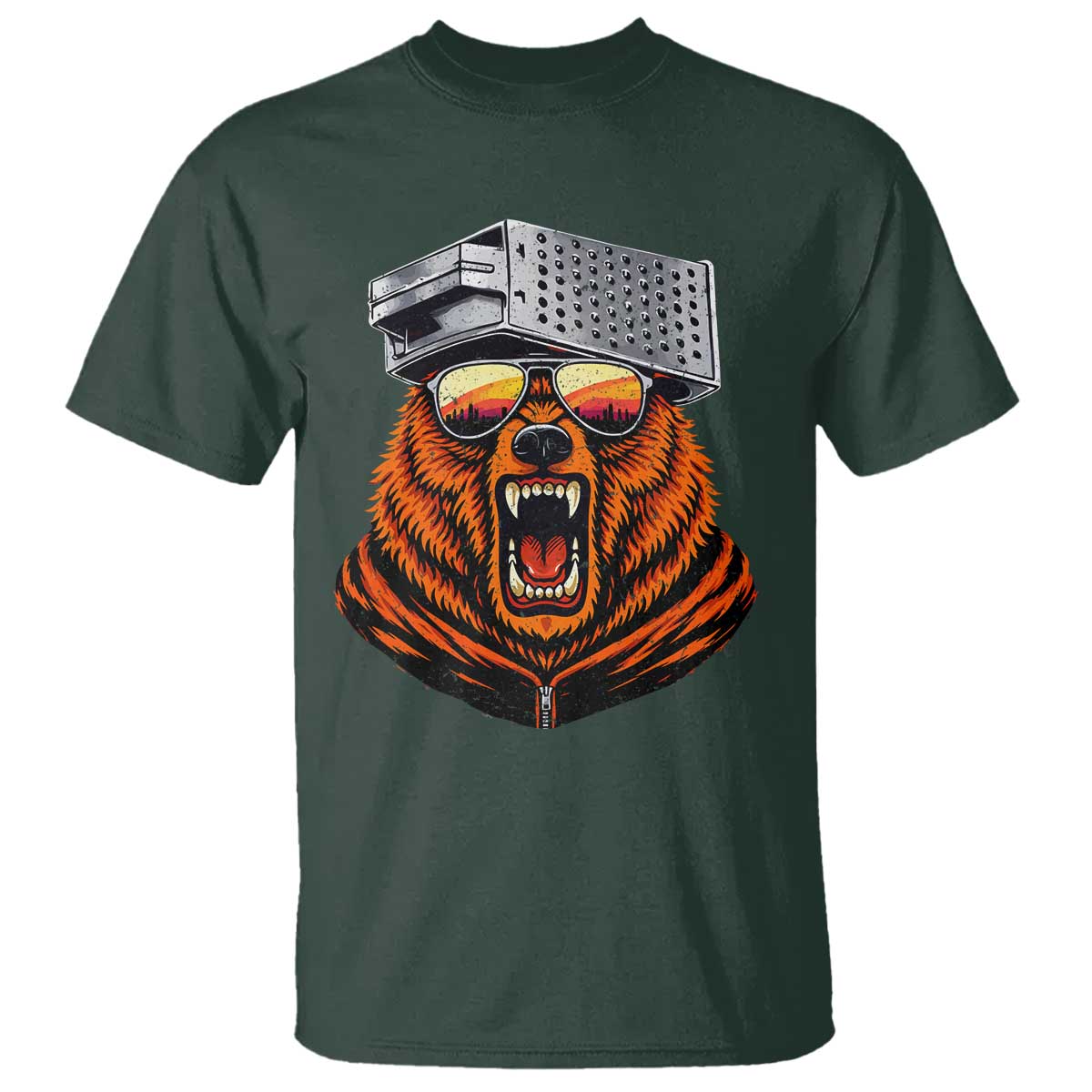 Bear With Cheese Grater Hat T Shirt Retro Foolball Fans TS10 Dark Forest Green Print Your Wear