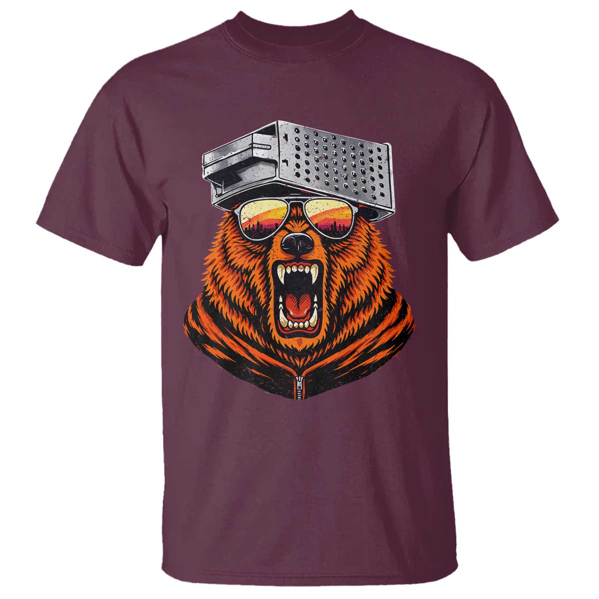 Bear With Cheese Grater Hat T Shirt Retro Foolball Fans TS10 Maroon Print Your Wear