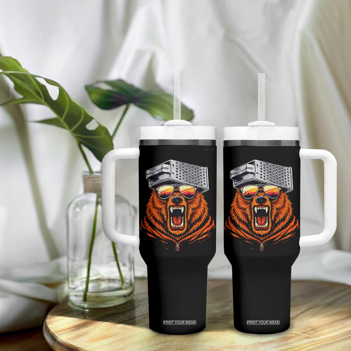 Bear With Cheese Grater Hat Tumbler With Handle Retro Foolball Fans TS10 Print Your Wear