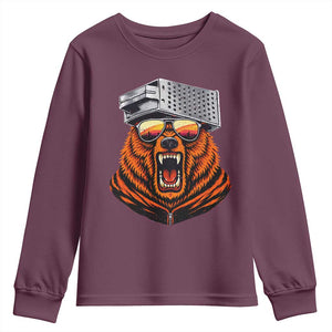 Bear With Cheese Grater Hat Youth Sweatshirt Retro Foolball Fans TS10 Maroon Print Your Wear
