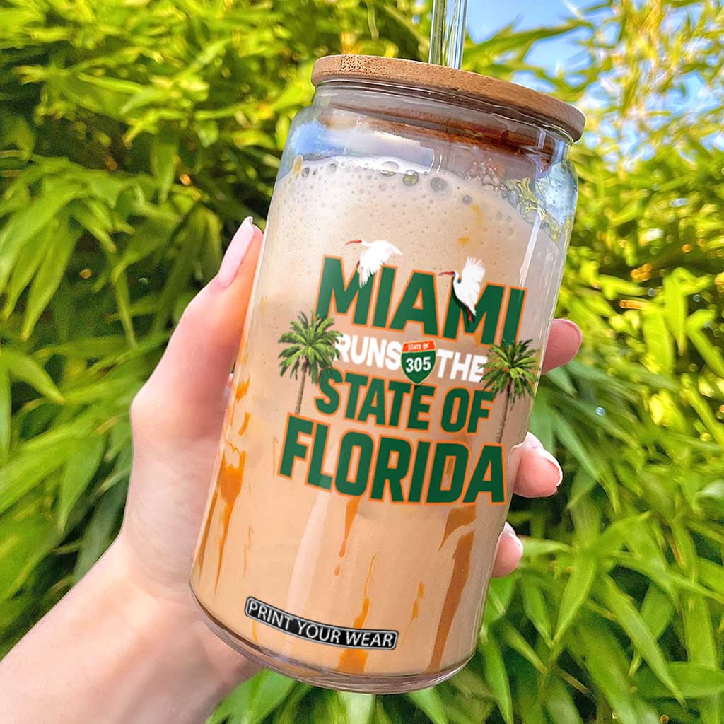 Miami Runs The State of Florida Glass Can FL Miami Dade County 305 Pride TS10 Black Print Your Wear