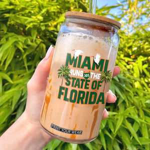 Miami Runs The State of Florida Glass Can FL Miami Dade County 305 Pride TS10 Black Print Your Wear