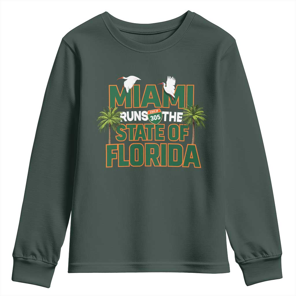 Miami Runs The State of Florida Youth Sweatshirt FL Miami Dade County 305 Pride TS10 Dark Forest Green Print Your Wear